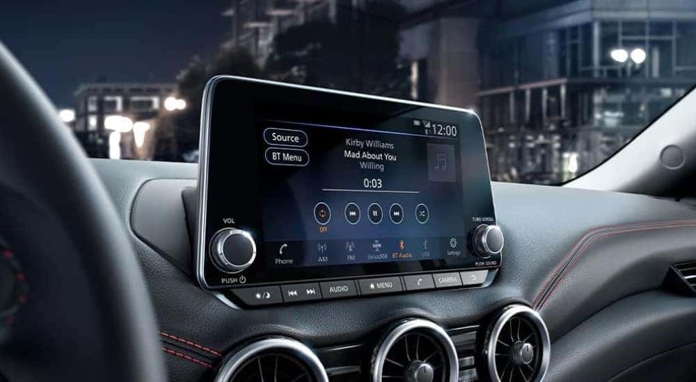 A close-up on the dashboard screen of a 2025 Nissan Sentra.