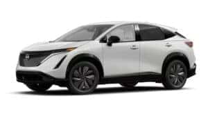 A white 2025 Nissan ARIYA ENGAGE+ is angled left.