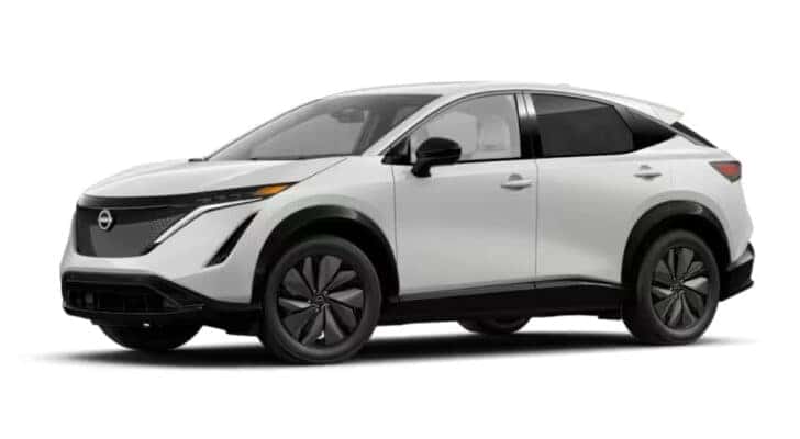 A white 2025 Nissan ARIYA ENGAGE+ is angled left.