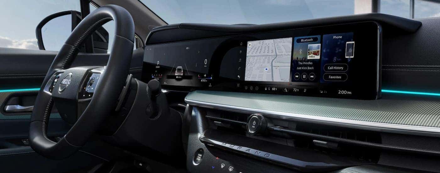 Steering wheel and infotainment screen in a 2025 Nissan Murano SL