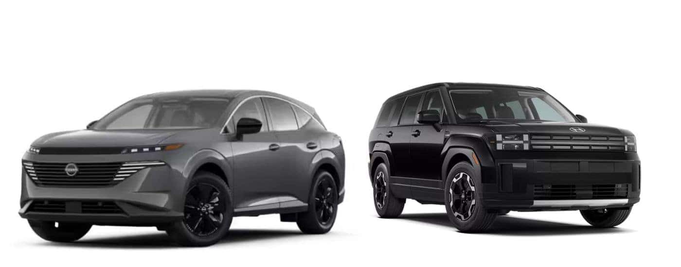 A gray 2025 Nissan Murano vs a black 2025 Hyundai Santa Fe.