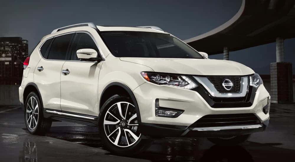 A white used 2020 Nissan Rogue from a dealer with used cars for sale near Urbana