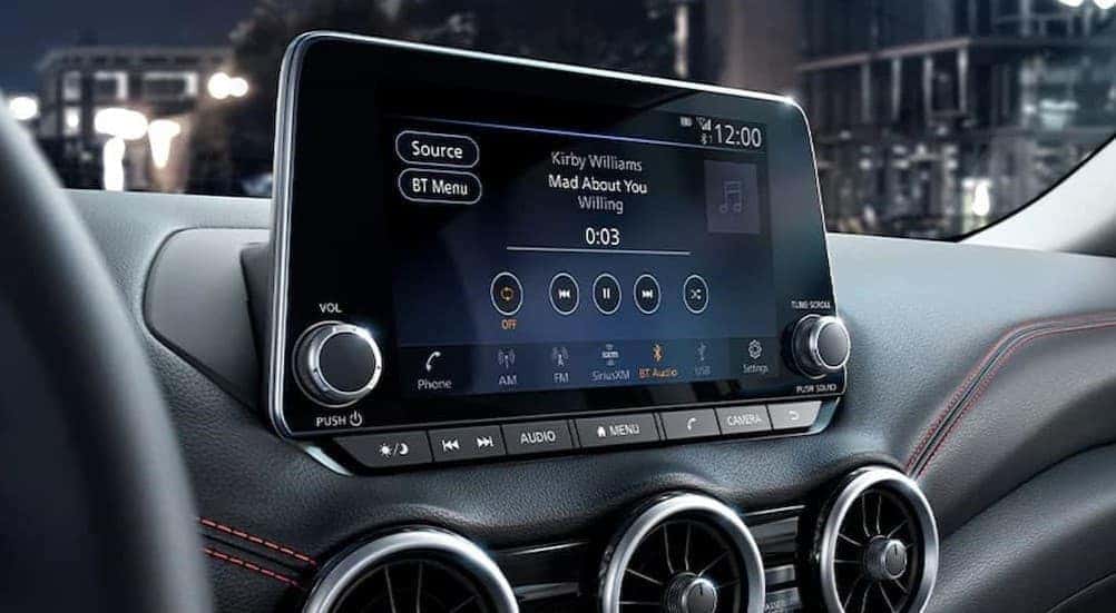 Close-up of the infotainment screen in a 2025 Nissan Sentra.