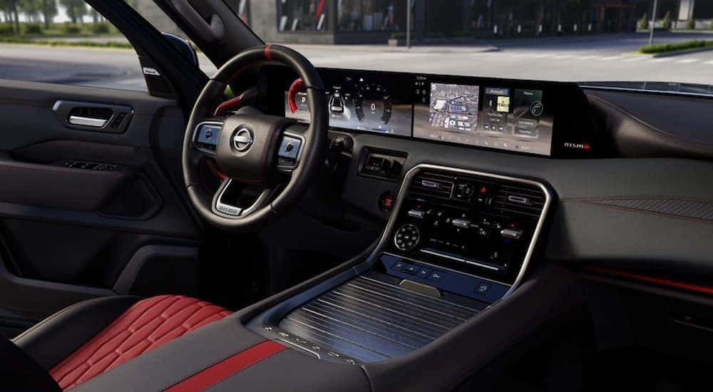 Black and red interior and dashboard of a 2026 Nissan Armada NISMO