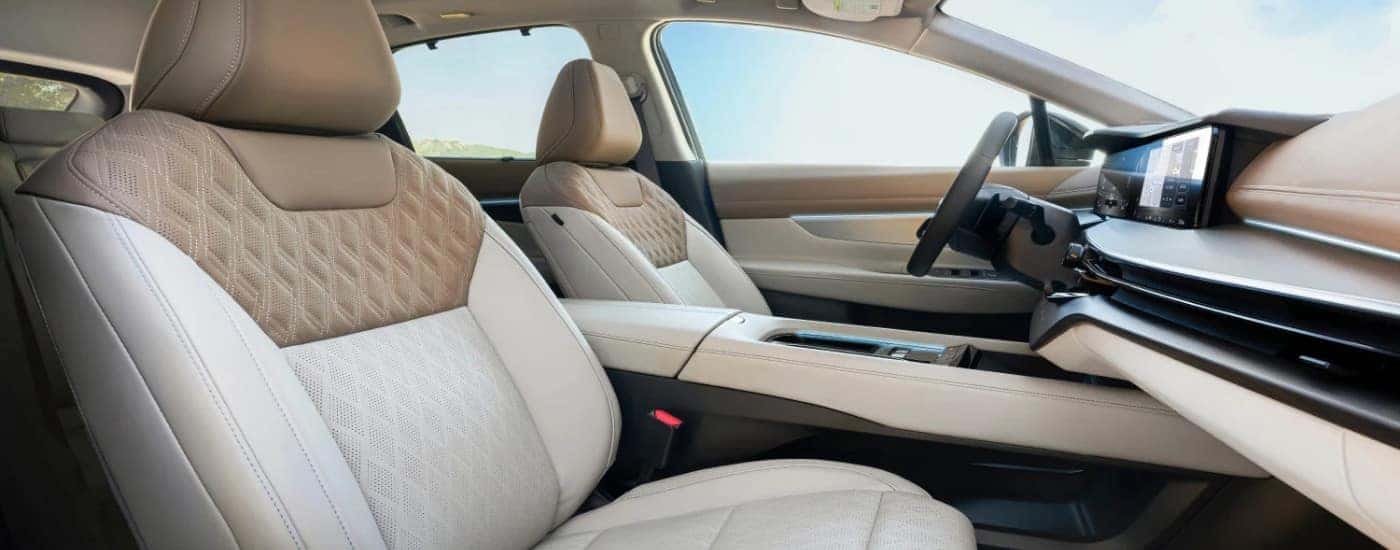The tan interior of a 2025 Nissan Murano for sale in Champaign.