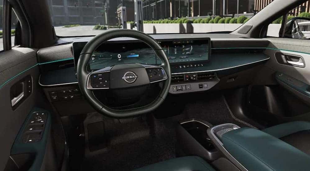 The black interior and dash in a 2026 Nissan LEAF.