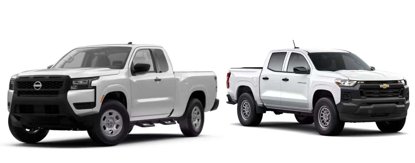 A white 2026 Nissan Frontier vs a white 2026 Chevy Colorado