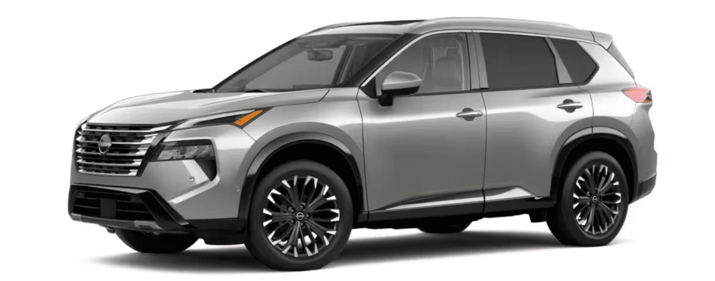 Silver 2026 Nissan Rogue Platinum PHEV angled left