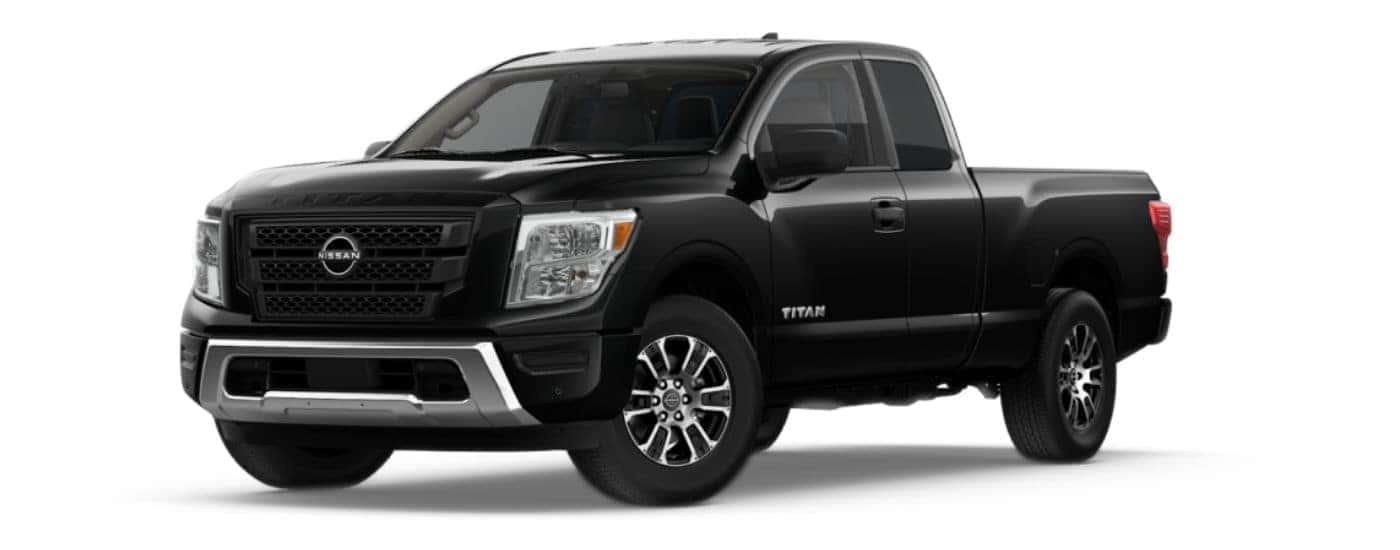 Black 2021 Nissan Titan angled left.