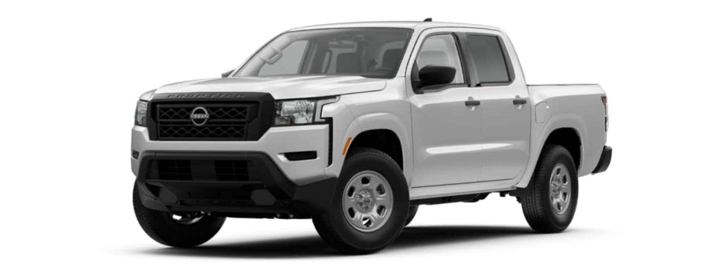 White 2022 Nissan Frontier angled left.