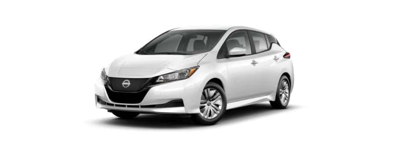 White 2024 Nissan Leaf angled left