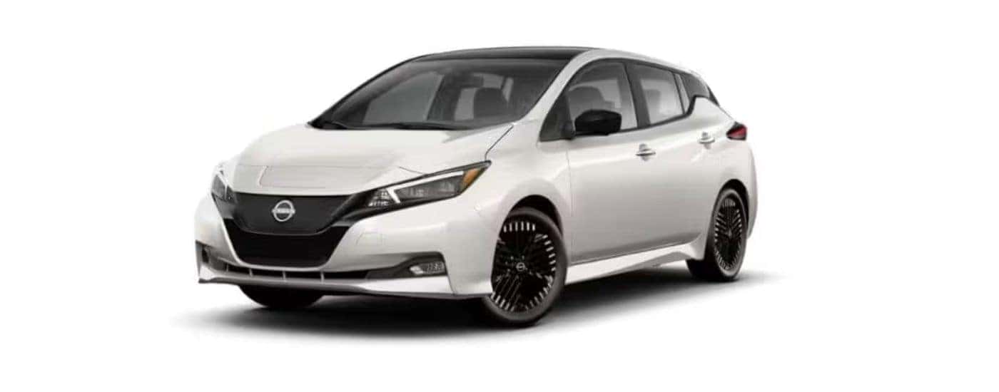White 2025 Nissan LEAF angled left