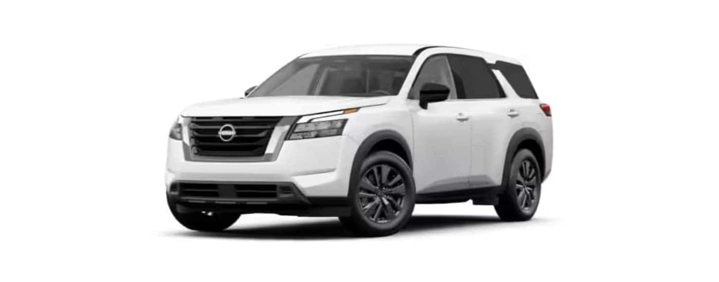 White 2025 Nissan Pathfinder angled left