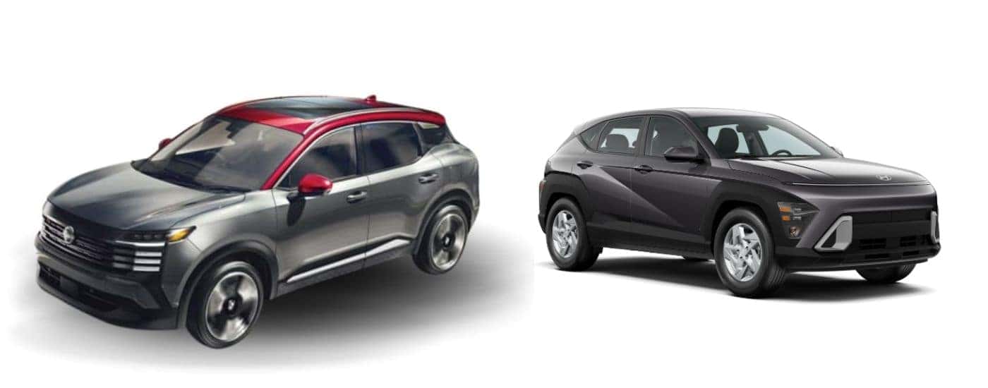 A silver 2026 Nissan Kicks vs a black 2026 Hyundai Kona