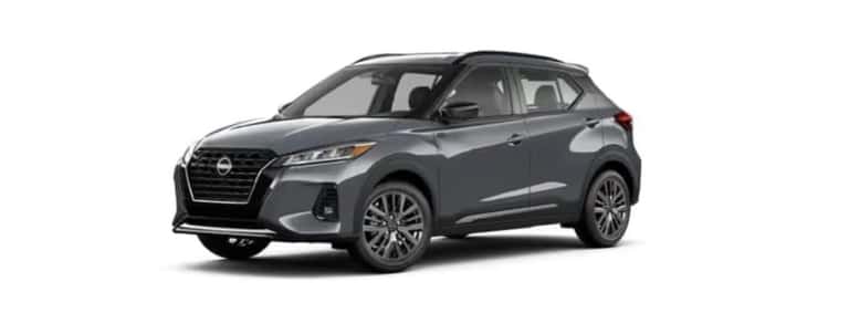 A gray 2022 Nissan Kicks with a white background.