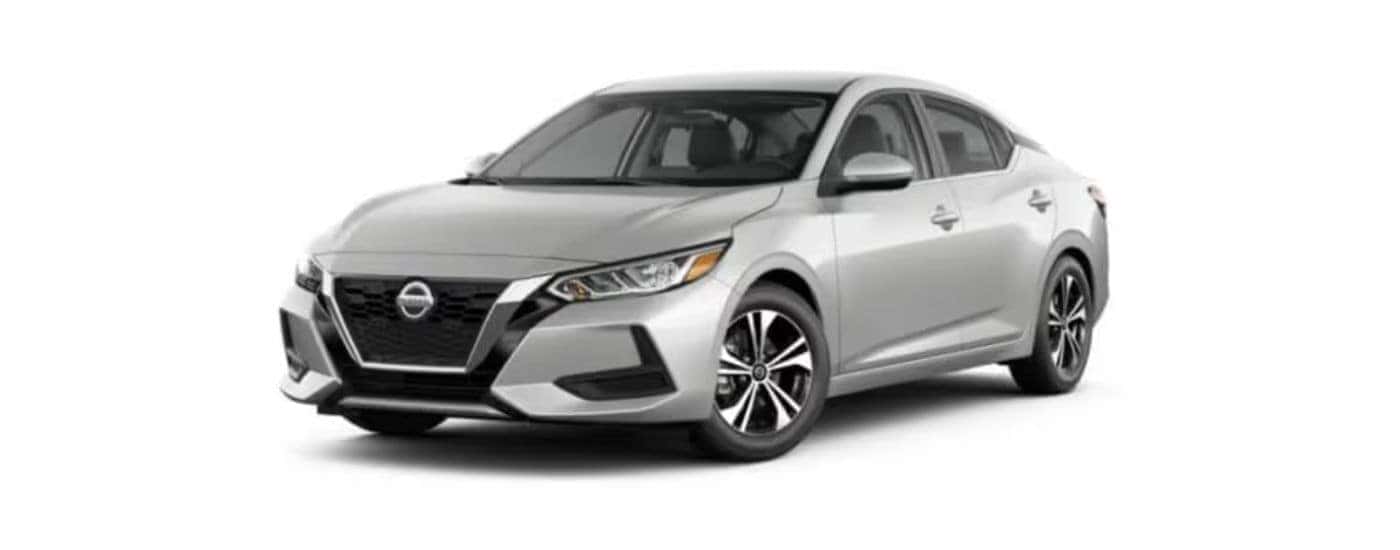 A silver 2022 Nissan Sentra with a white background.