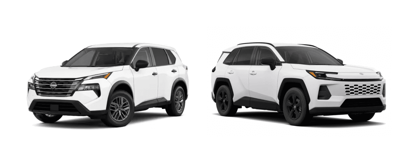 A white 2026 Nissan Rogue vs a white 2026 Toyota RAV4