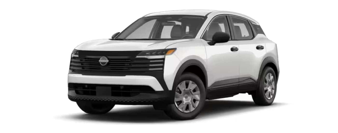White 2025 Nissan Kicks S angled left