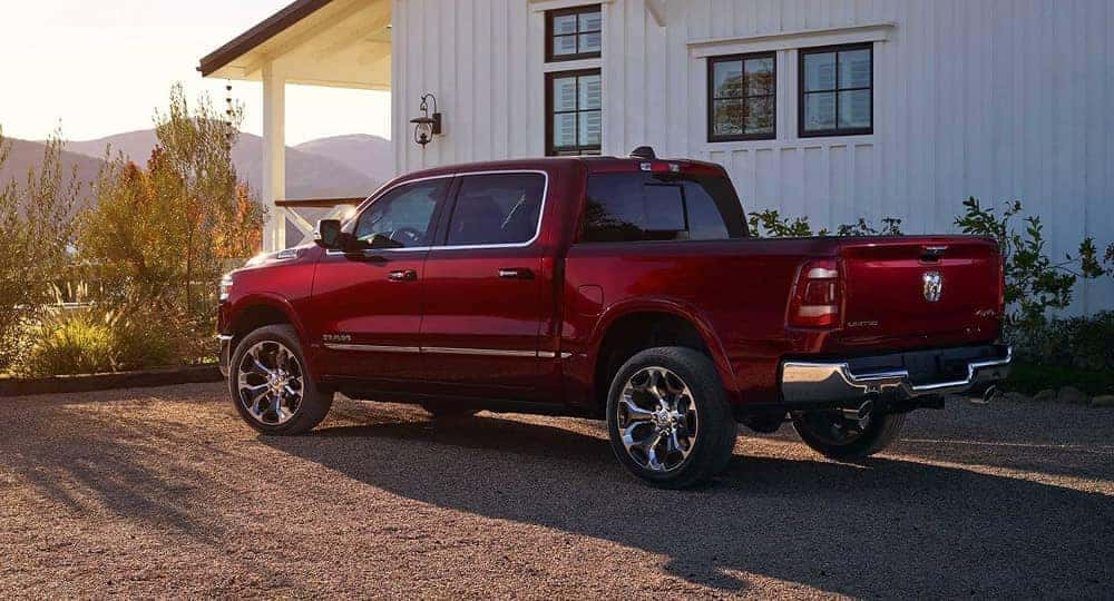 2019 Ram 1500 parked next to home
