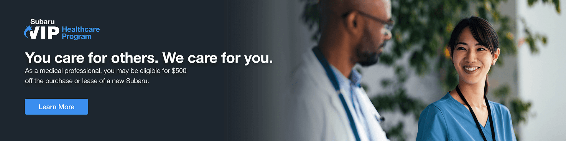Subaru Healthcare Program. Two medical professionals talking.
