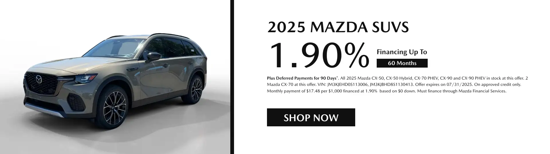 2025 Mazda SUV Finance Offer, Shop Now