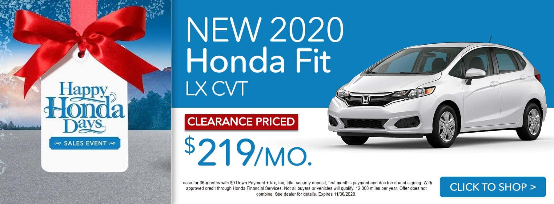 Black Friday - 2020 Honda Fit LX Lease
