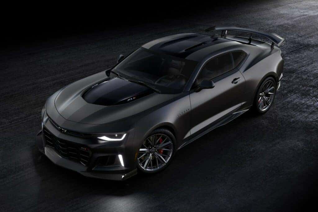 A black 2024 Chevy Camaro ZL1 from a high angle.