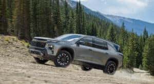 A grey 2024 Chevy Traverse Z71 is shown off-road after leaving a Chevy dealer near Charlotte.