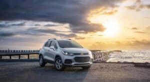 A silver 2021 Chevy Trax is shown near a jetty after leaving a Chevy dealer near Statesville.