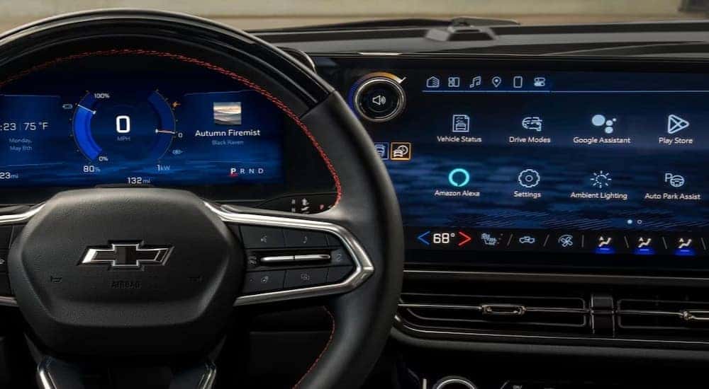 A close-up of the dash is shown in a 2025 Chevy Equinox EV for sale.