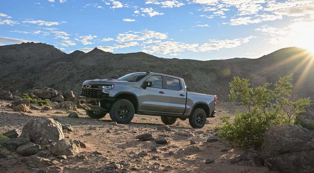 A grey 2024 Chevy Silverado 1500 ZR2 off-road.