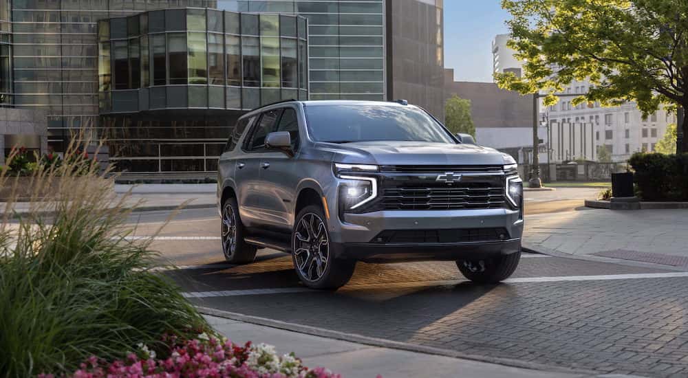 A silver 2025 Chevy Tahoe RST.