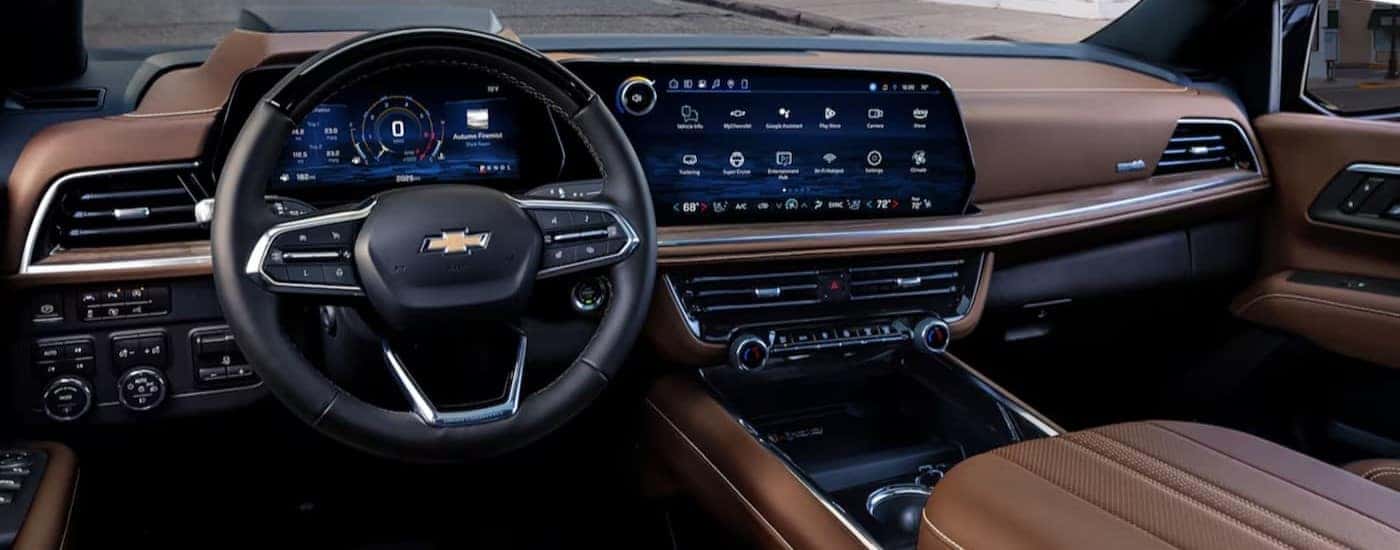 Brown interior in a 2025 Chevy Tahoe for sale in Huntersville.