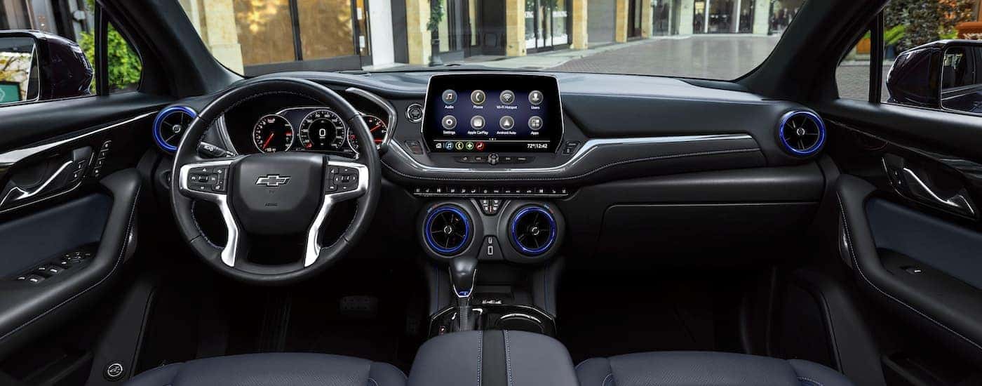 The black interior of a 2025 Chevy Blazer.