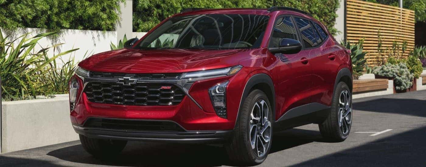 A parked red 2025 Chevy Trax 2RS for sale near Concord.