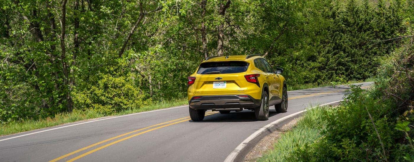 A yellow 2025 Chevy Trax for sale near Kannapolis from the rear.