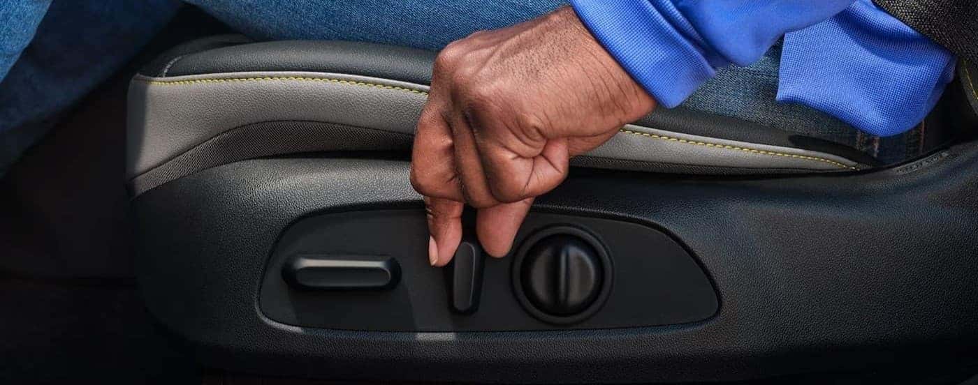 Close-up of the seat adjusters in a 2025 Chevy Trax for sale near me.