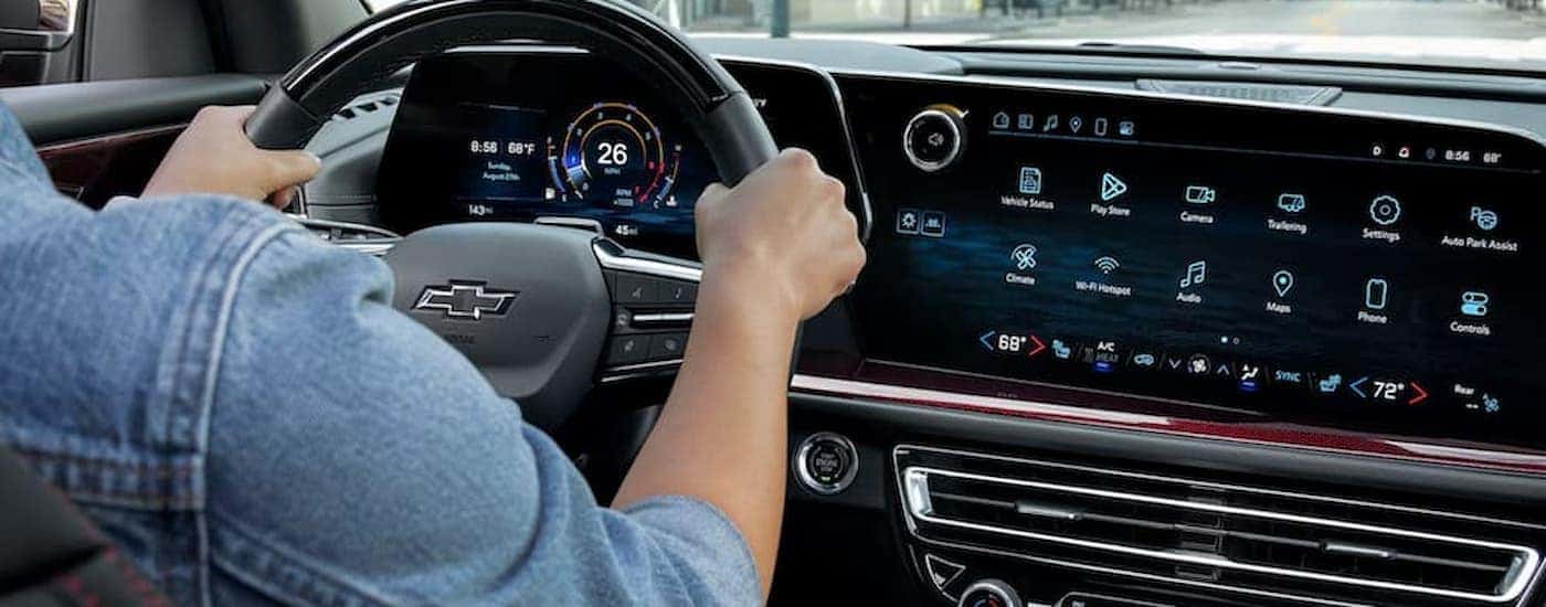 Infotainment and digital gauge cluster on a 2025 Chevy Traverse for sale