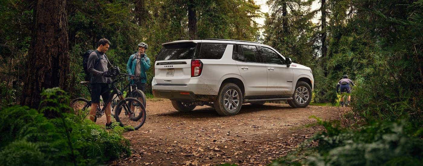 A white 2022 Chevy Tahoe Z71 parked off-road for sale near Cherryville