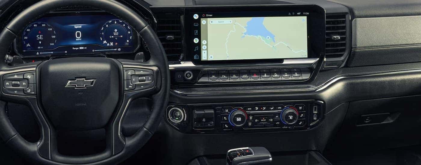 Infotainment and digital gauge cluster on a 2026 Chevy Silverado 1500