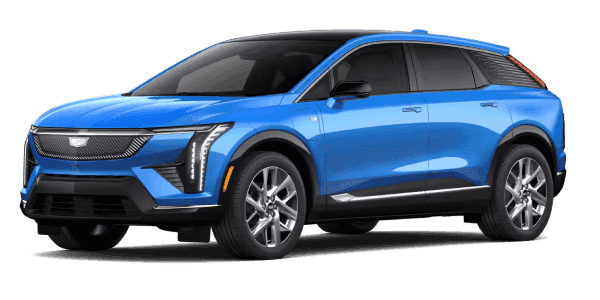 Blue Cadillac OPTIQ shown from a front three-quarter view.