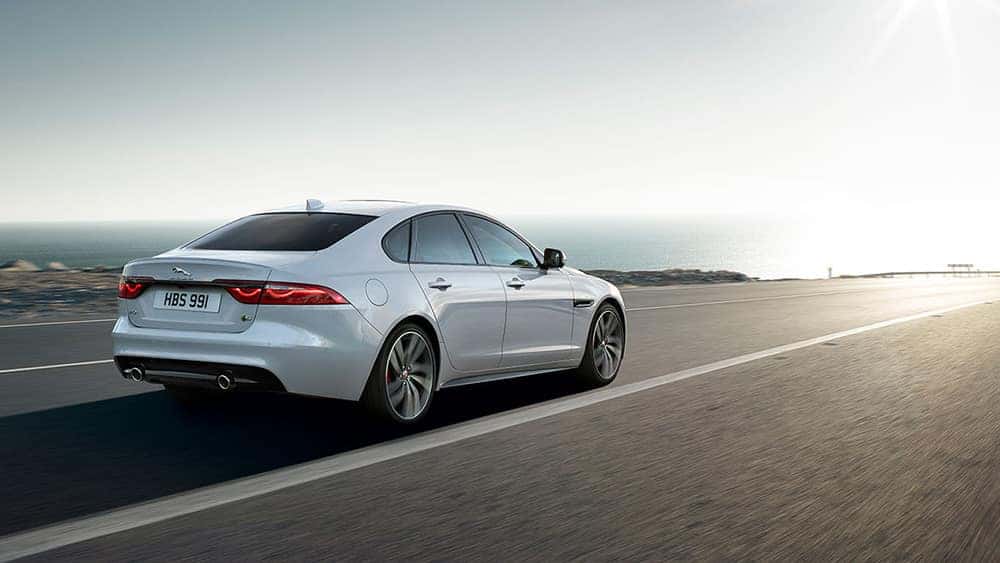 2019 jaguar xf luxury sedan side rear view
