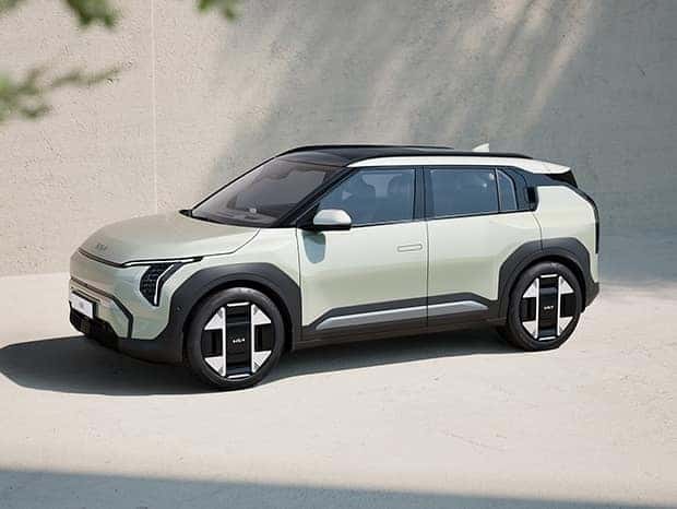 light green upcoming electric Kia vehicle EV3