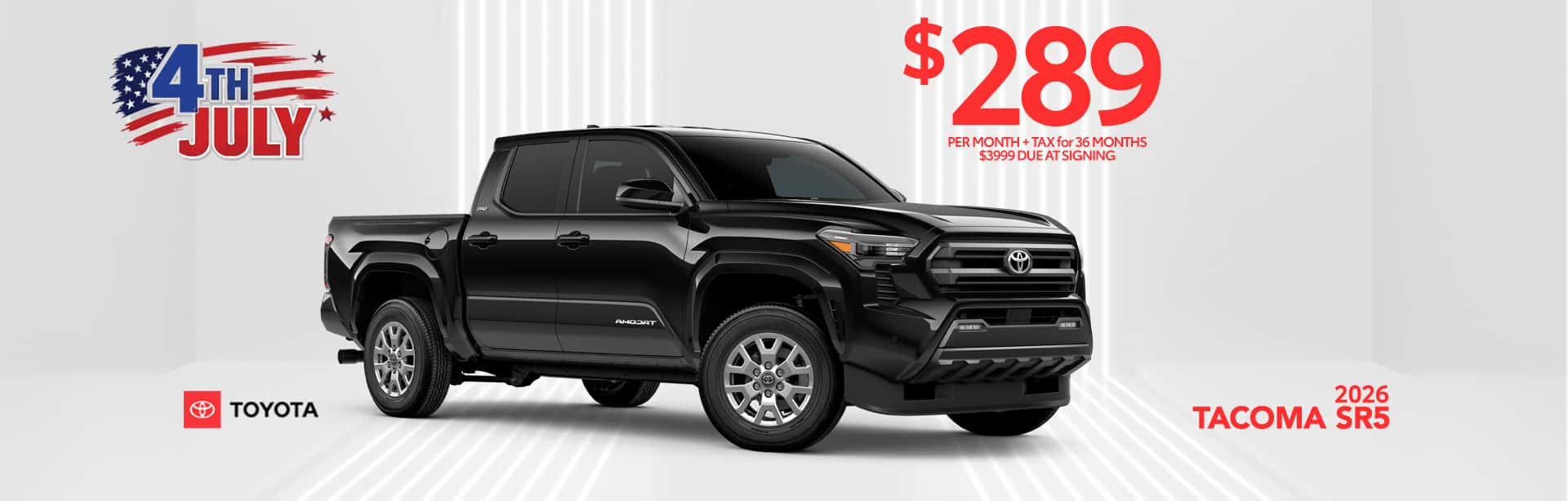 New black Tacoma SR5 July lease offer