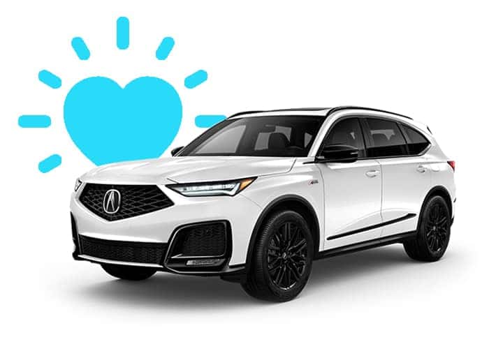 white acura with blue heart icon symbolizing love and community impact
