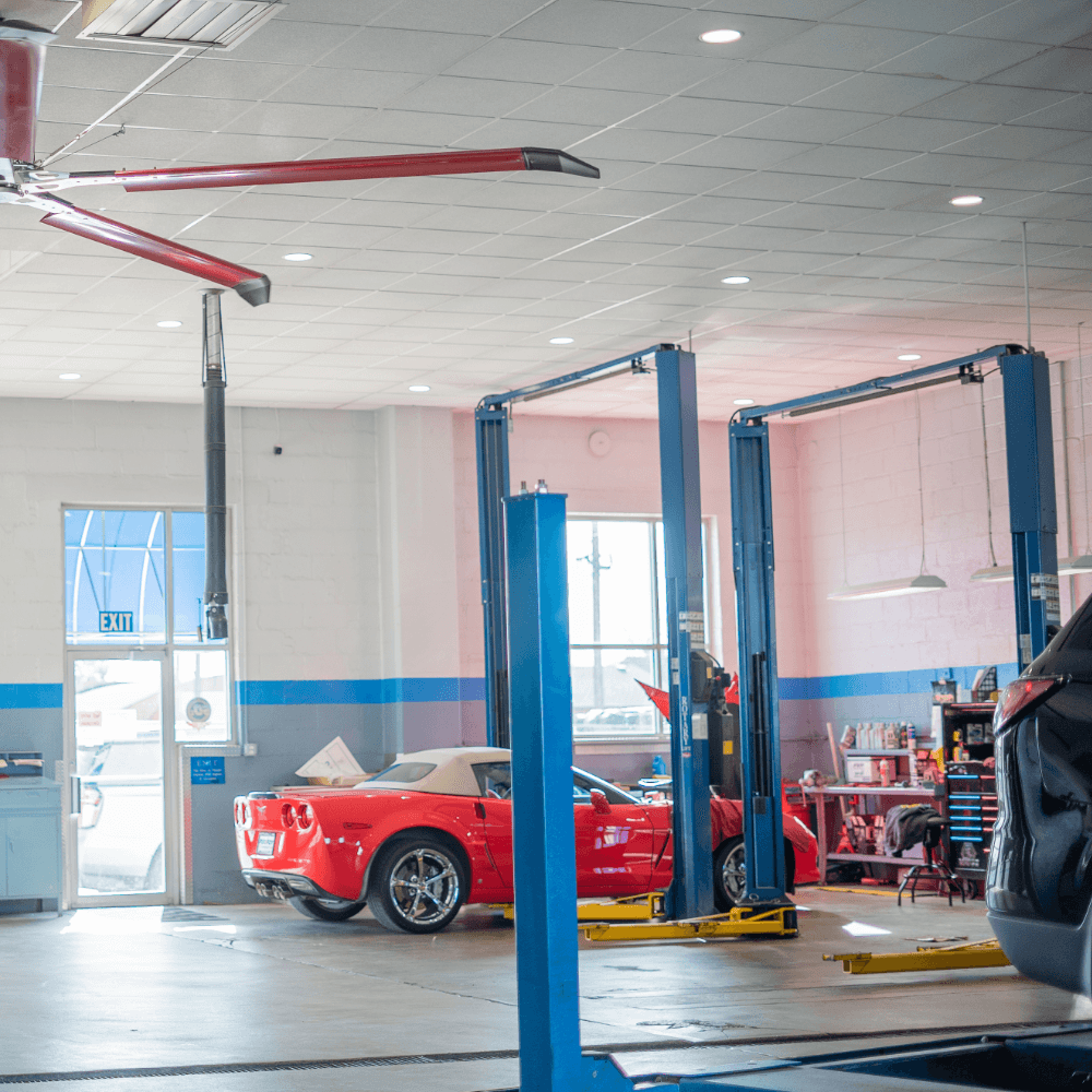 A Yoder Chevrolet technician working in the service bays in Fort Lupton, Colorado