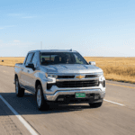 A Silverado 1500 driving safely on I-70