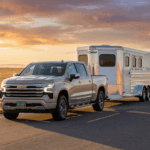 The Silverado 1500 towing a horse trailer near Fort Lupton, CO