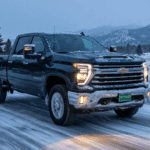 The Silverado 2500HD driving in a Colorado Winter