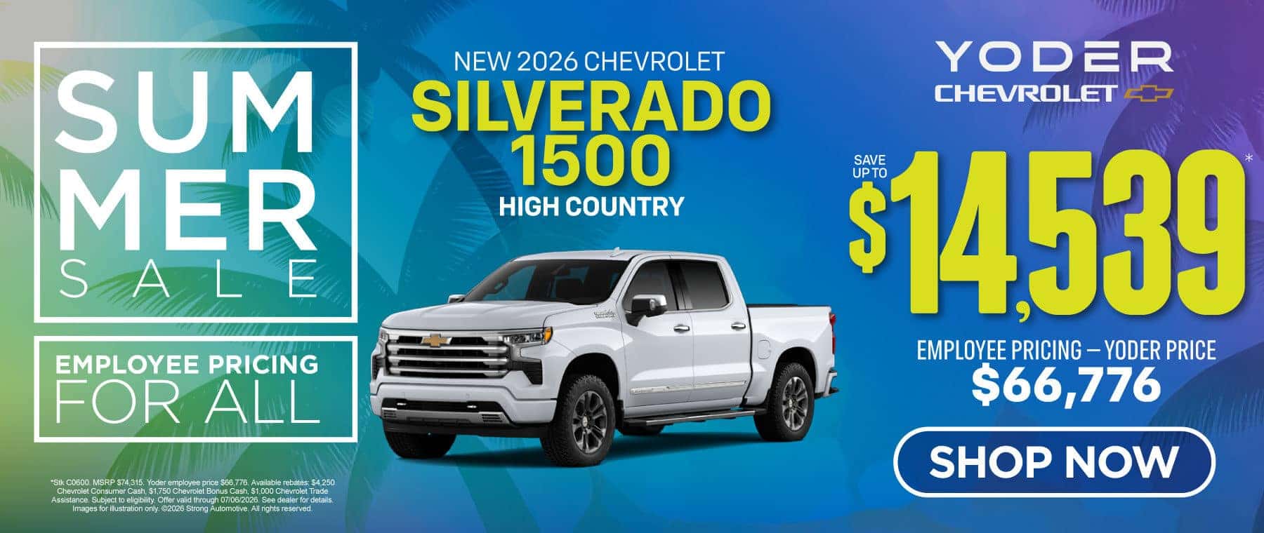 New 2026 Chevrolet Silverado 1500 High Country "Employee Pricing — Yoder Price $66,776 Save Up to $14,539!* "